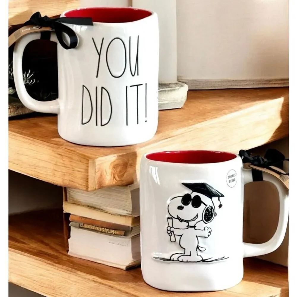NWT Rae Dunn Peanuts Snoopy “YOU DID IT” Ceramic 20oz Graduation Gift Coffee Mug